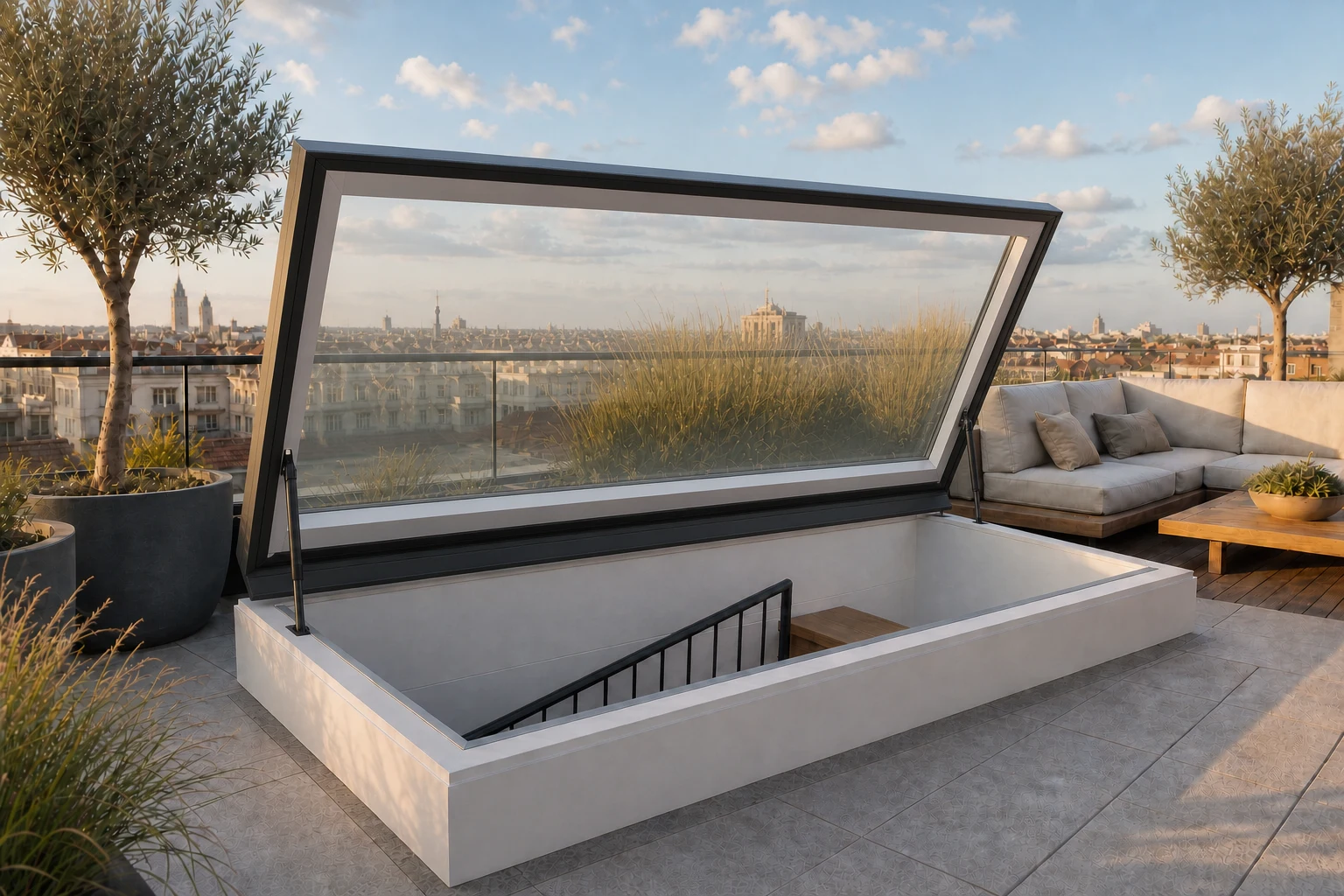 LAMILUX Komfort Swing: Dachausstieg für die Dachterrasse