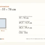 Maßzeichnung VELUX CK02: Außenmaß, Innenfutter-Nutmaß, Flügellichtmaß und ältere Größencodes